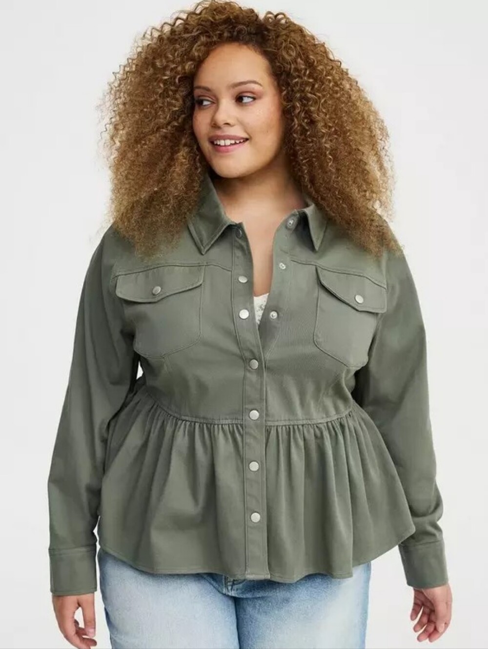 Torrid Green Peplum Button-Front Utility Jacket Plus Size 3X Nwt